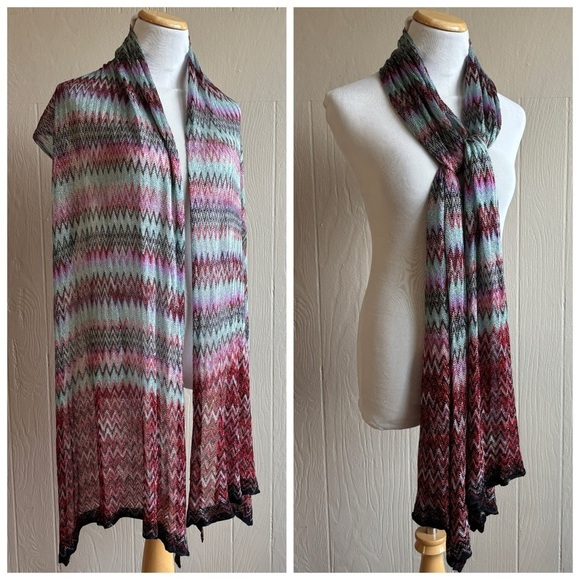 Lightweight Multi-Colored Chevron Printed Knit Scarf - Picture 1 of 14